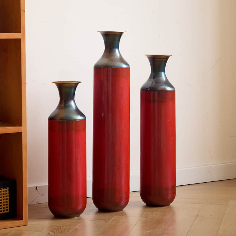 3-Piece White Metal Vase Set Modern Droplet Shape Floor Decor