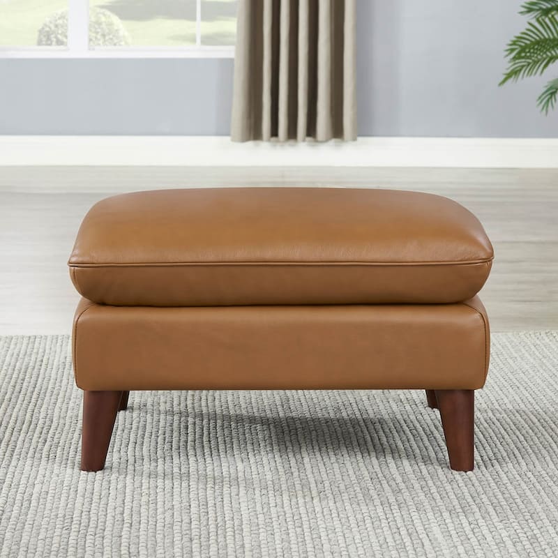 Hydeline Solana Top Grain Leather Ottoman - Cognac Brown