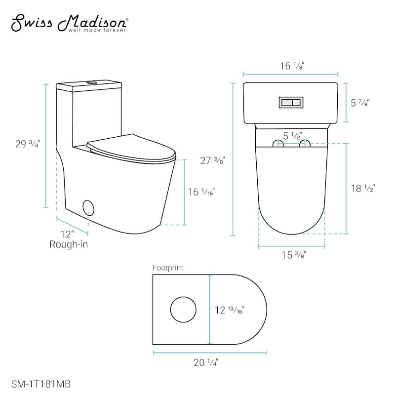 Dreux One Piece Elongated Dual Flush Toilet with 0.95/1.26 GPF