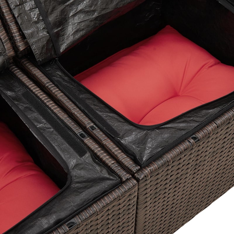 vidaXL 2-Seater Garden Sofa with Cushions Black/Brown/Grey Poly Rattan - 24.4 x 47.6 x 27.2
