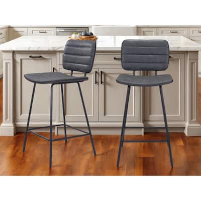 Set of Two 26" Black Faux Leather And Steel Low Back Counter Height Bar Chairs