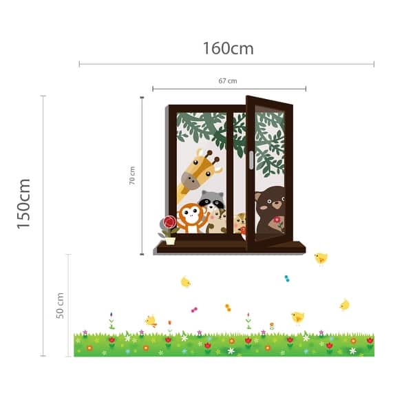 dimension image slide 1 of 3, Walplus Window View of Animal Friends Little Chick Grass Wall Sticker