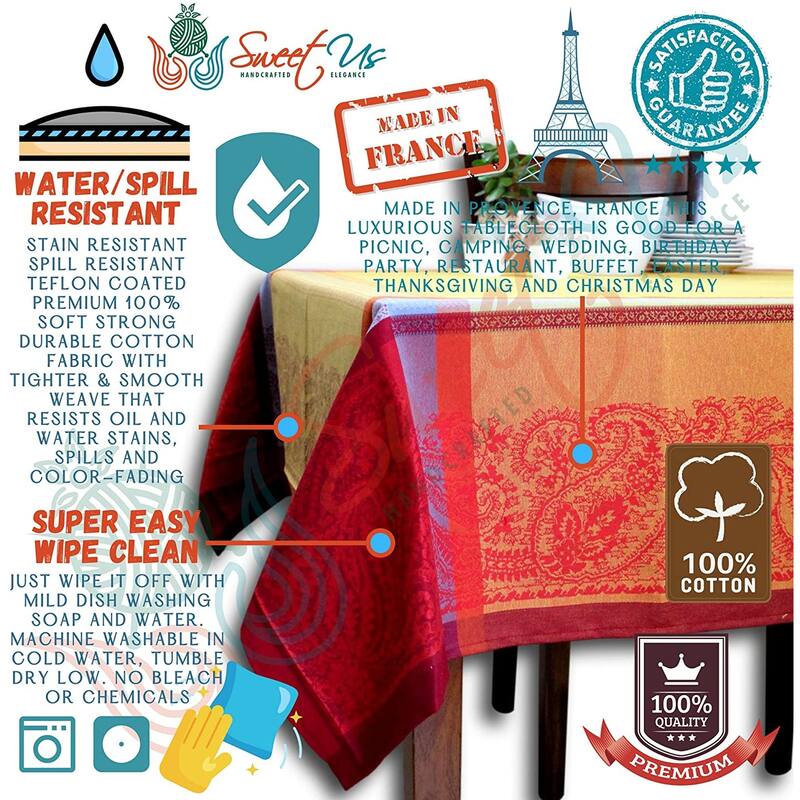 Wipeable Spill Resistant French Cotton Tablecloth
