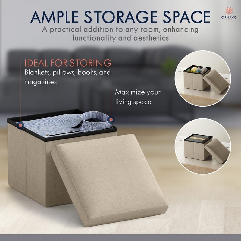 2 Pack Small Foldable Square Storage Ottoman Cube