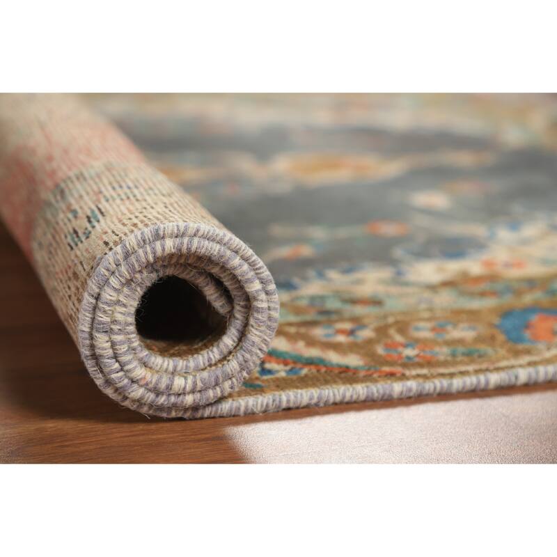 Hand Knotted Oriental 100% Wool Carpet Traditional Medallion Navy Blue & Blues Tabriz Area Rug - 5' 7'' X 4' 3''