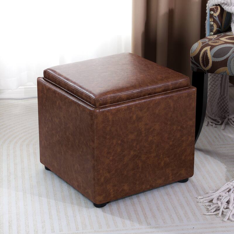 Adeco Storage Ottoman With Tray