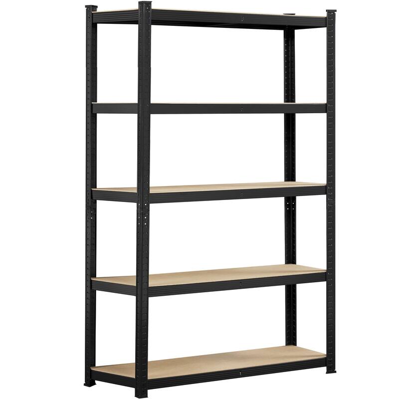 Yaheetech Adjustable 5-Tier Shelf Metal Storage Rack for Home/Office/Garage - 35.5″ L × 12″ W × 71″ H - Black