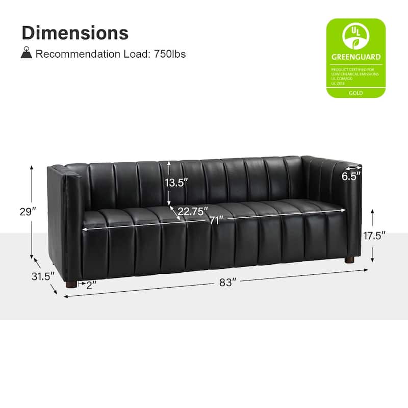 Olinto Modern 83-Inch Genuine Leather Curved Couch Sofa with Channel Back by HULALA HOME