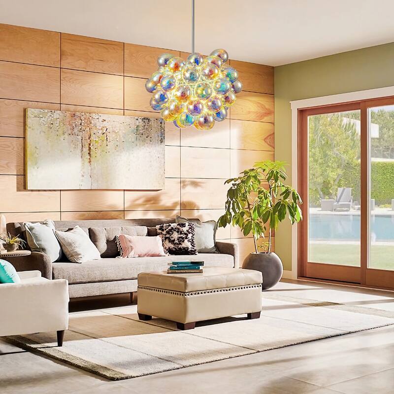 6-Light Glam Sputnik Cluster Glass Globe Bubble Chandelier with Iridescent Accents