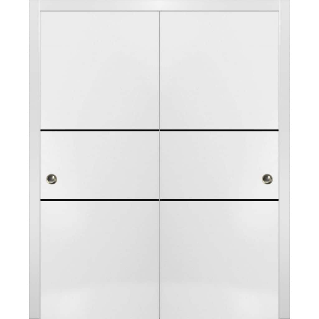 Bypass Doors 36 x 80 Planum 0014 White Silk with Sturdy Rails