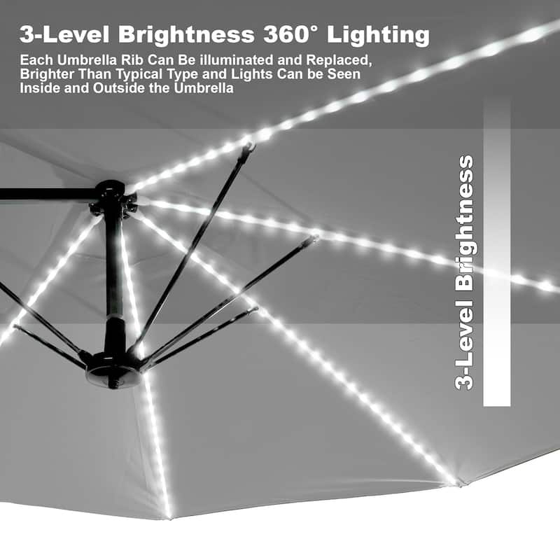 180'' x 108'' Rectangular Fiberglass Lighted Market Umbrella with Base