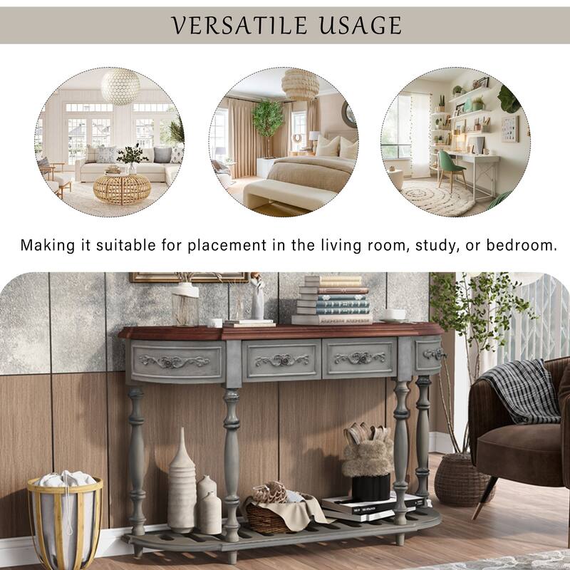 52" Modern and Contemporary Curved Console Table with 4 Drawers & 1 Shelf