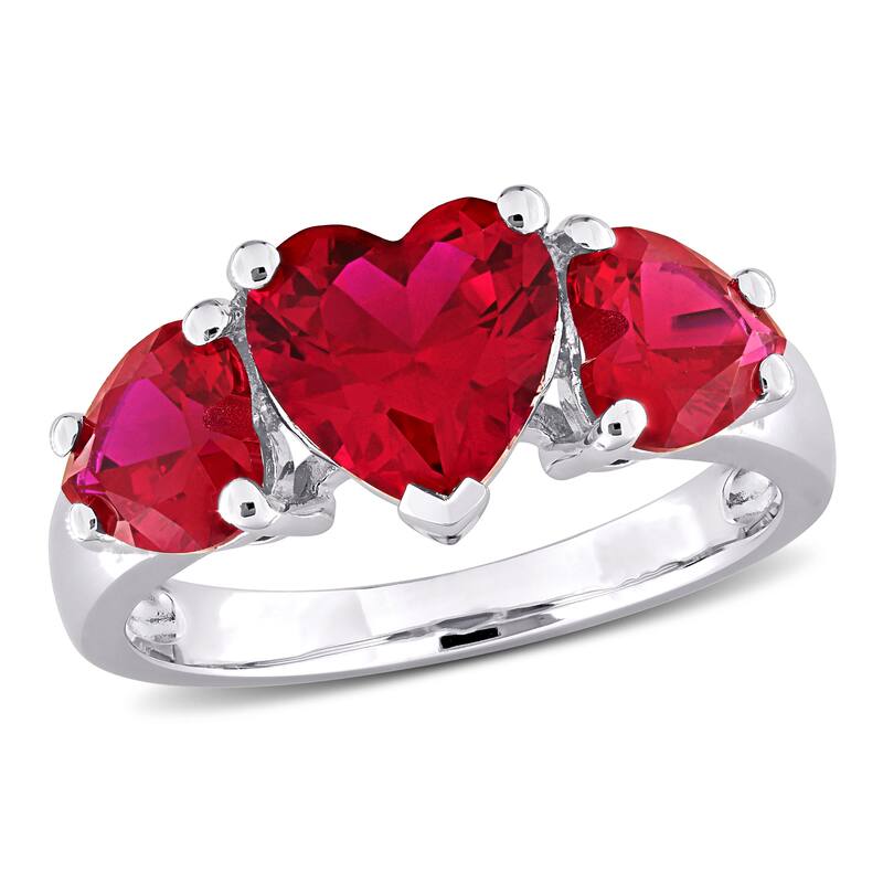 Miadora 4 4/5ct TGW Created Ruby 3-Stone Heart Ring in Sterling Silver
