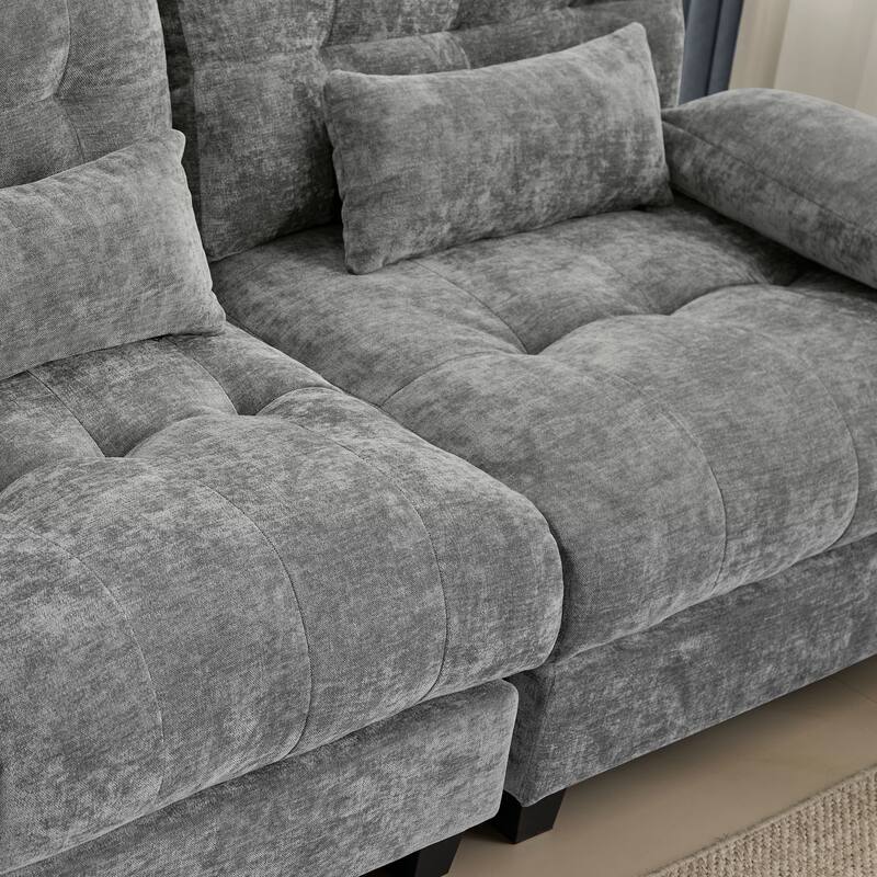 Loveseat 2-Seater Sofa Couch with 2 Pillows, 4-Position Reclining Sleeper Sofa Couch with Adjustable Backrest
