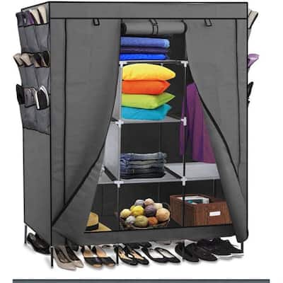 Daily Boutik Grey 69-inch Portable Closet Organizer Shoe Rack Bedroom Wardrobe - 18" x 51" x 69"