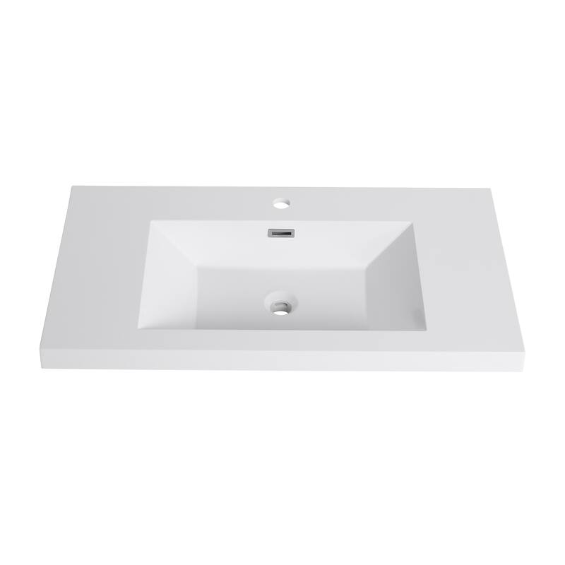 GDFStudio - Elara Gloss White Resin Bathroom Sink Top Only, Modern Rectangular Basin for Wall-Mounted Vanities