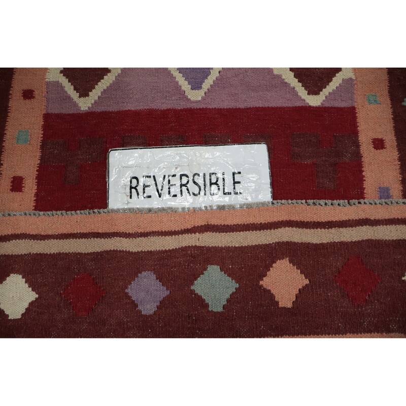 Hand Woven Oriental 100% Wool Carpet Southwestern Tribal Multi-Colored Kilim Runner Rug - 12' 10'' X 3' 3''