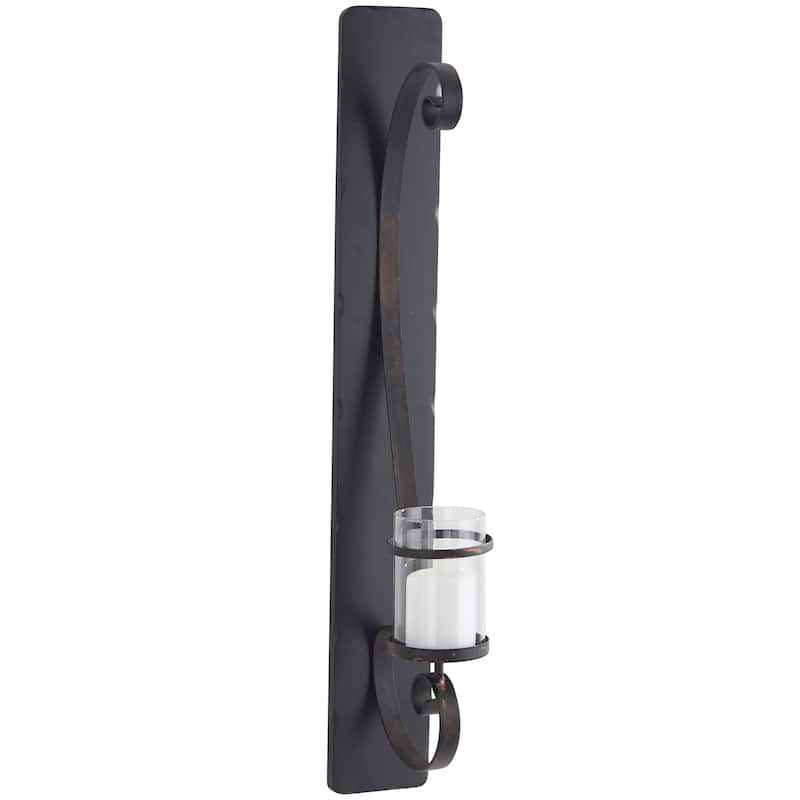 Metal Scroll Long Pillar Wall Sconce - Black - Roche River Decor - 5"W x 8"L x 36"H