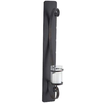 Metal Scroll Long Pillar Wall Sconce - Black - Roche River Decor - 5"W x 8"L x 36"H