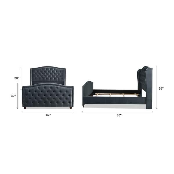 dimension image slide 3 of 10, Athens Upholstered Nailhead Tufted Wingback Panel Bed