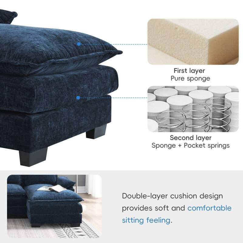 Modern U-shaped Sectional Sofa with Waist Pillows，Sleeper Sofa Couch with Chaise Lounge