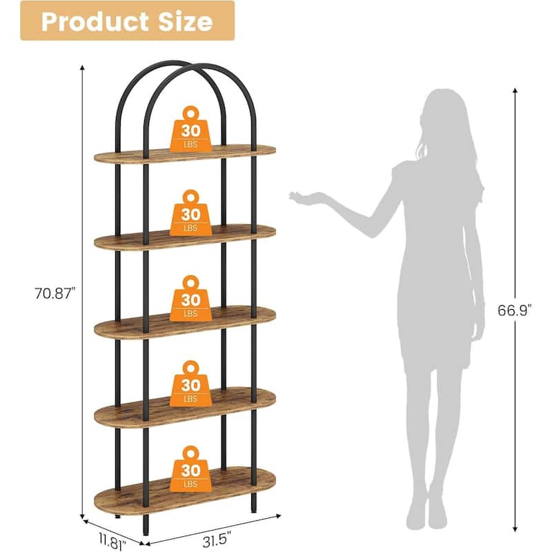 5-Tier Freestanding Metal Frame Bookcase. Open Storage Rack for Living Room, Bedroom - N/A