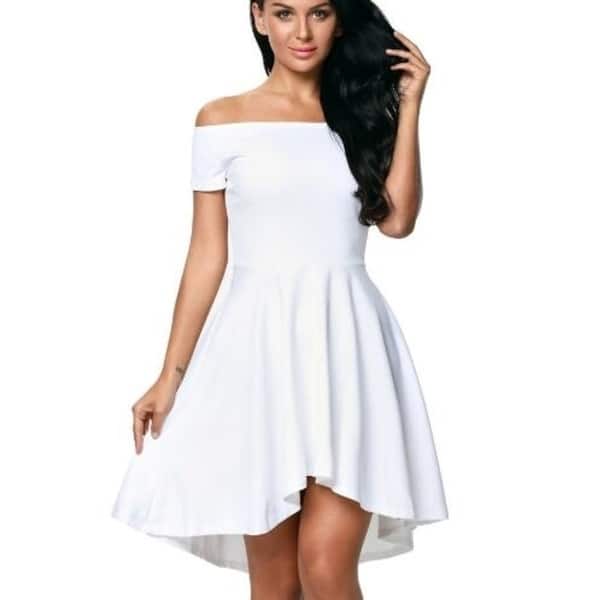 Shop Off The Shoulder Short Sleeve High Low Cocktail Skater Dress