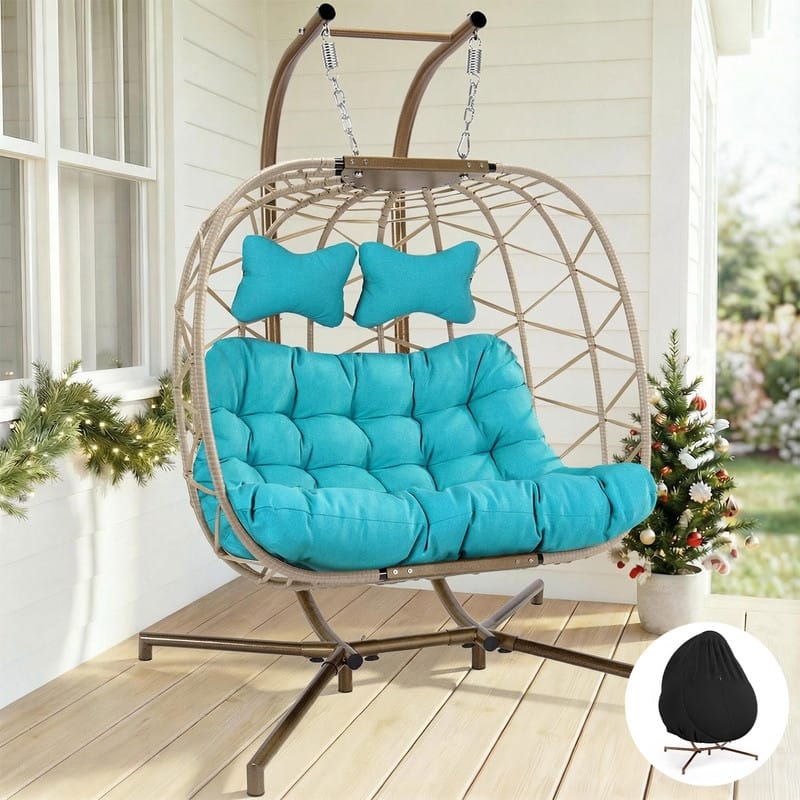 Oversized Outdoor Double Hanging Egg Chair with Cushions, 700 lbs Capacity Swing Chair for Indoor or Patio
