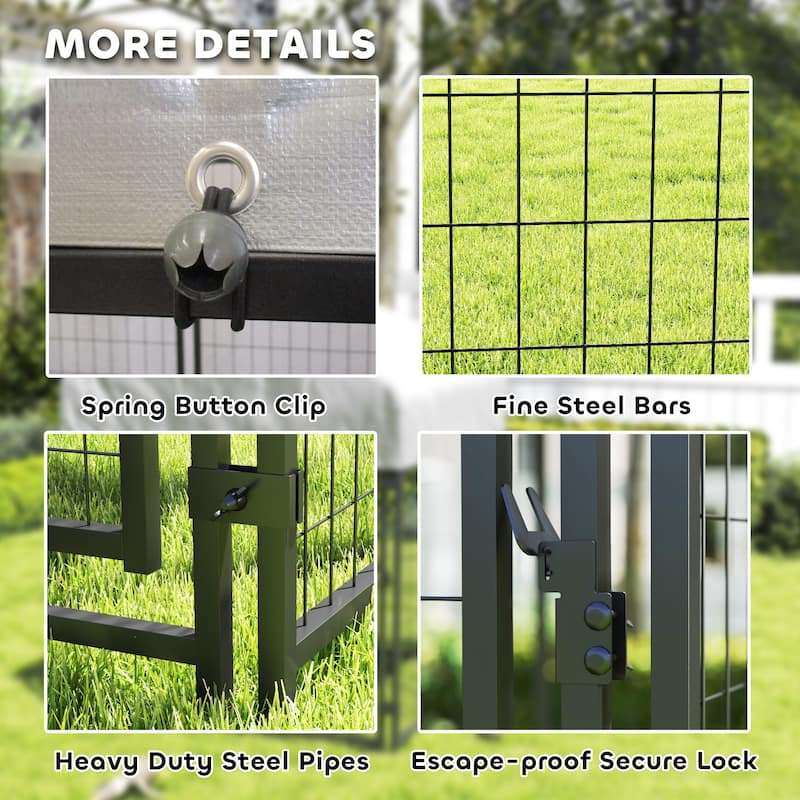 PawHut Outdoor Dog Kennel, Dog Run Welded Wire Heavy Duty with Rotatable & Height Adjustable Bowls, Dog Kennel Outside - N/A