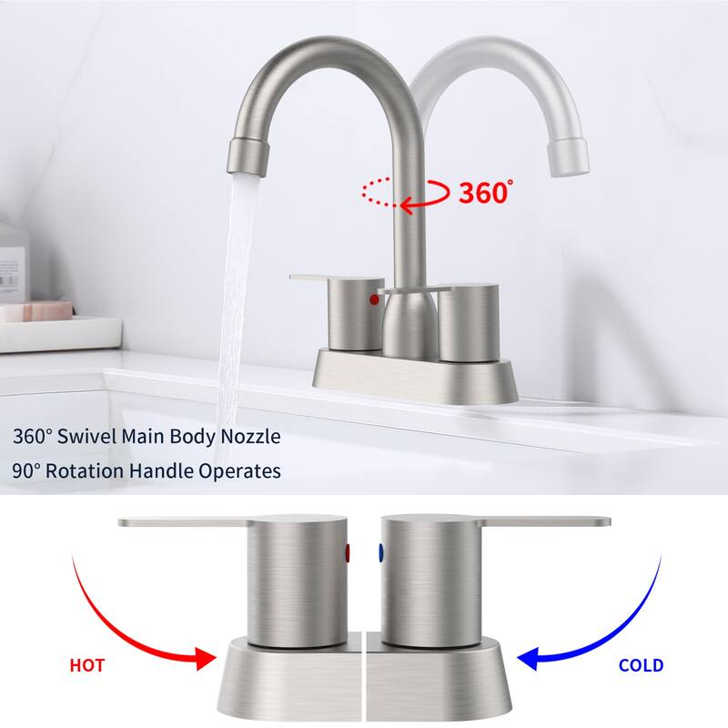 Modern 2 Handle 360 Degree Swivel Bathroom Sink Faucet with Aerator No Leak Valve, Water Saving, Splash and Fingerprint Proof