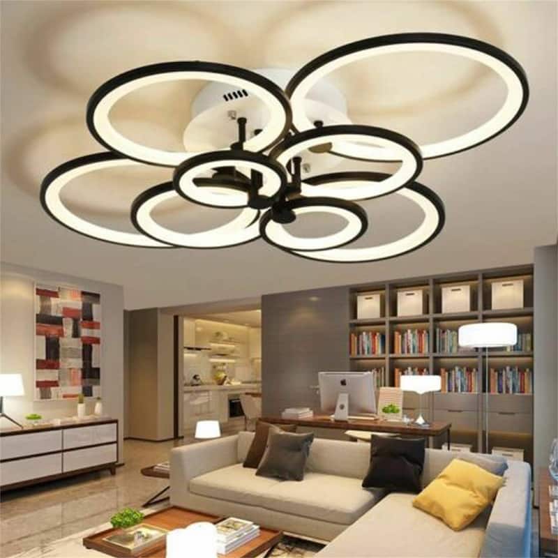 8-Light Dimmable Modern Black Flush Mount Light - 33" - 33"