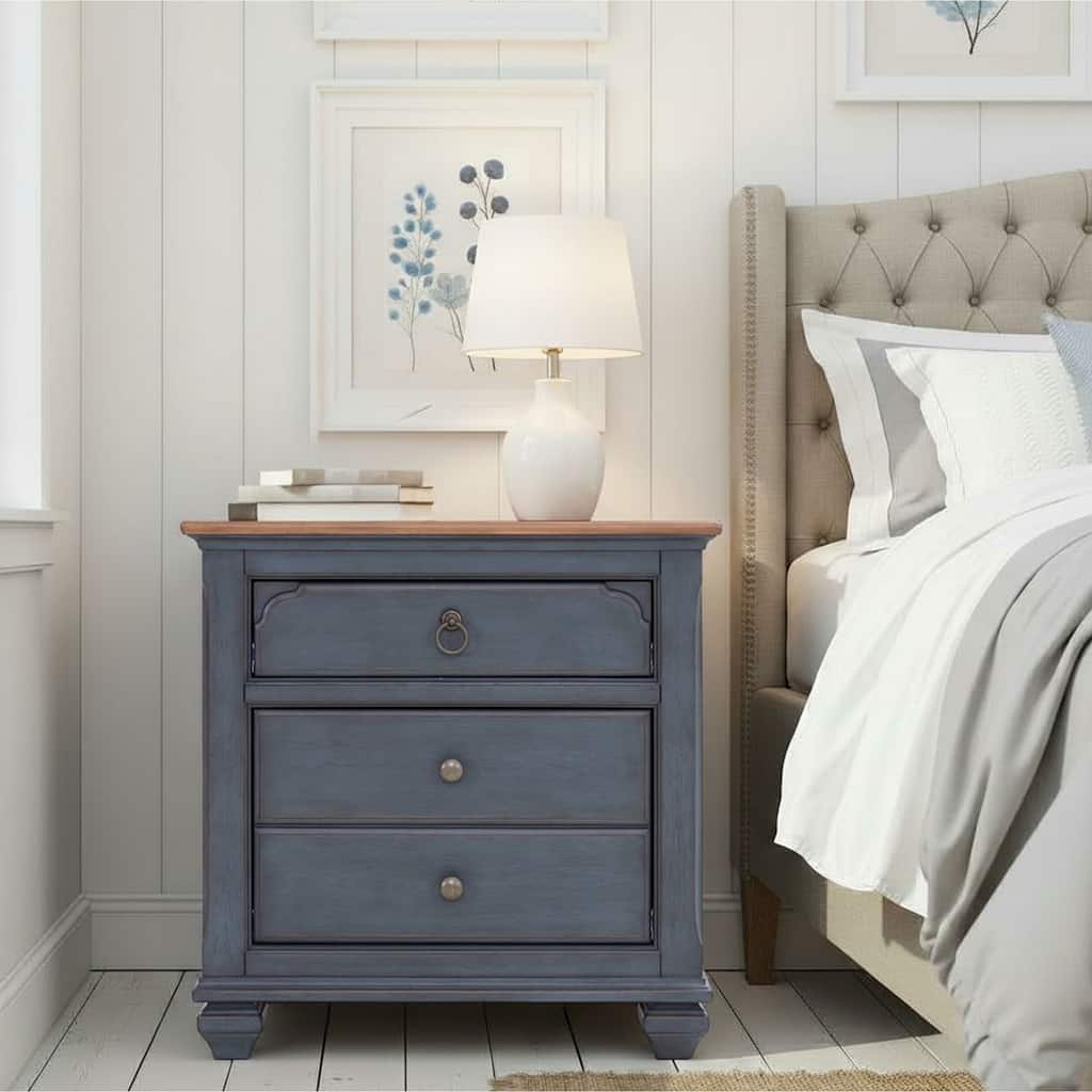 Bridgevine Home Americana Nightstand, No Assembly Required, Corduroy Blue Finish