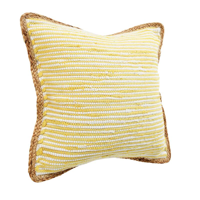 20" Yellow and White Bordered Striped Square Throw Pillow