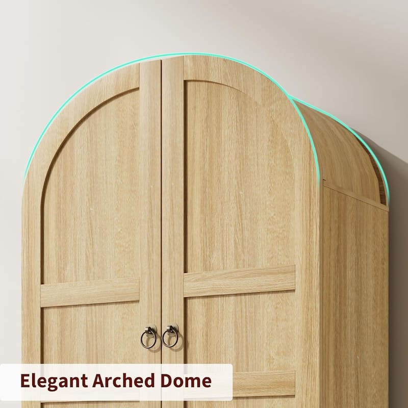 Kitchen Pantry Cabinet, 72" Tall Arched Kitchen Pantry Storage Cabinet, Wood Versatile Rustic Cupboard with Drawers