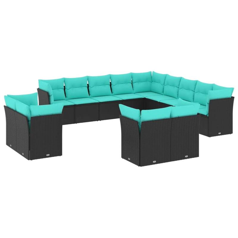 vidaXL 13 Piece Patio Sofa Set with Cushions Black Poly Rattan