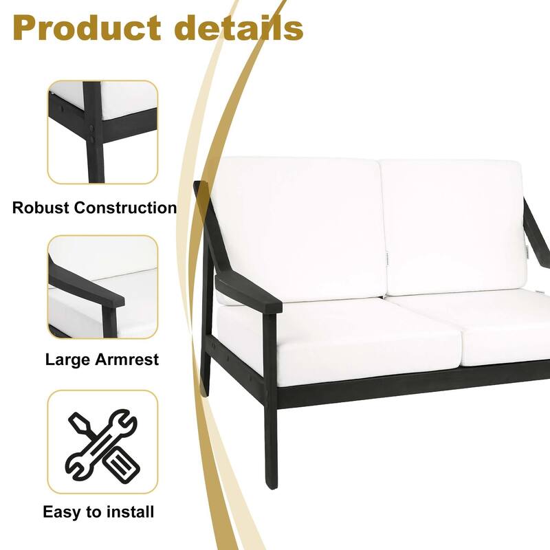 Outdoor Teak Wood Slat Back Patio Loveseat Sofa