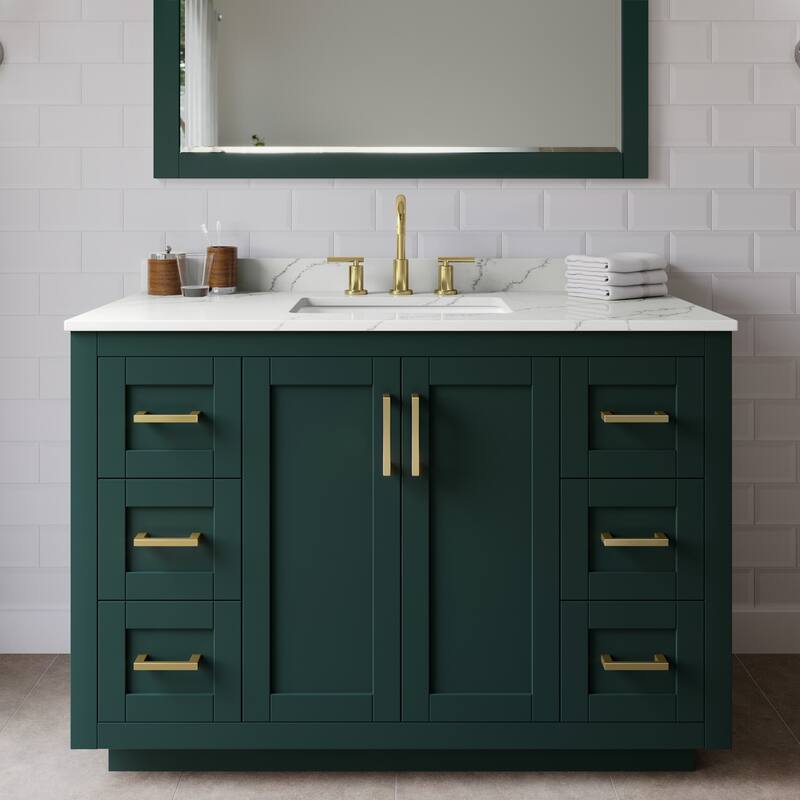 Wyndham Collection WCF292948S-QTZ-US3M46 Miranda 48" Free Standing - Green / Giotto Quartz Top / Brushed Gold Hardware