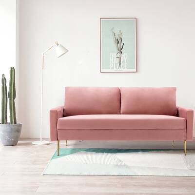 Modern Loveseat Square Arms Upholstered Velvet Sofa with Pillows