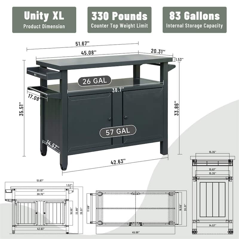 Aluminum Outdoor Storage Cabinet with Universal Wheels
