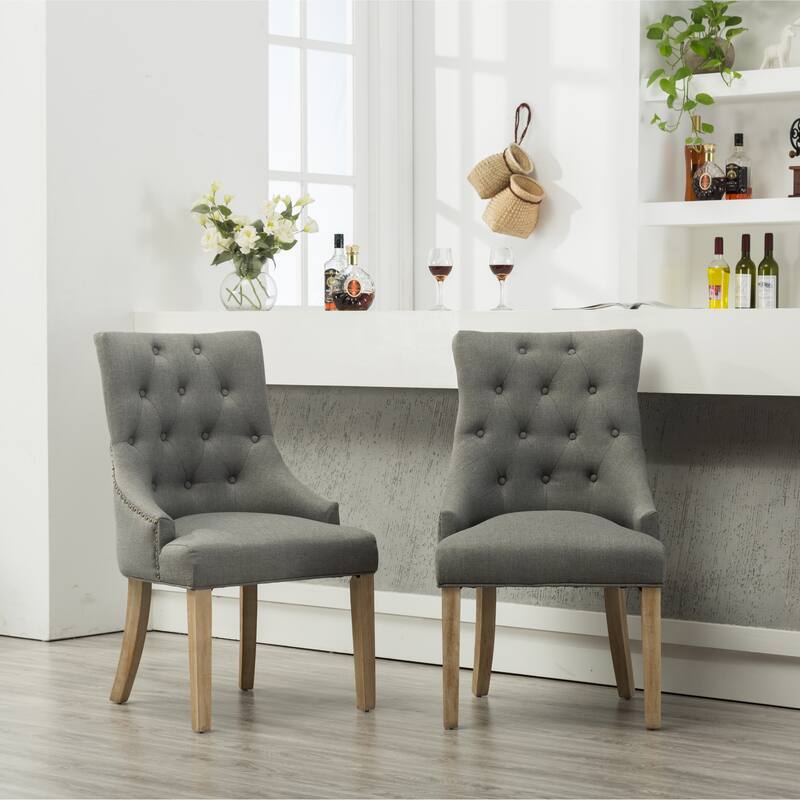 2 Piece Button Quilted Solid Wood Dining Chairs with Nailhead, Backrest, Upholstered for Dining Room Kitchen Bedroom Living Room