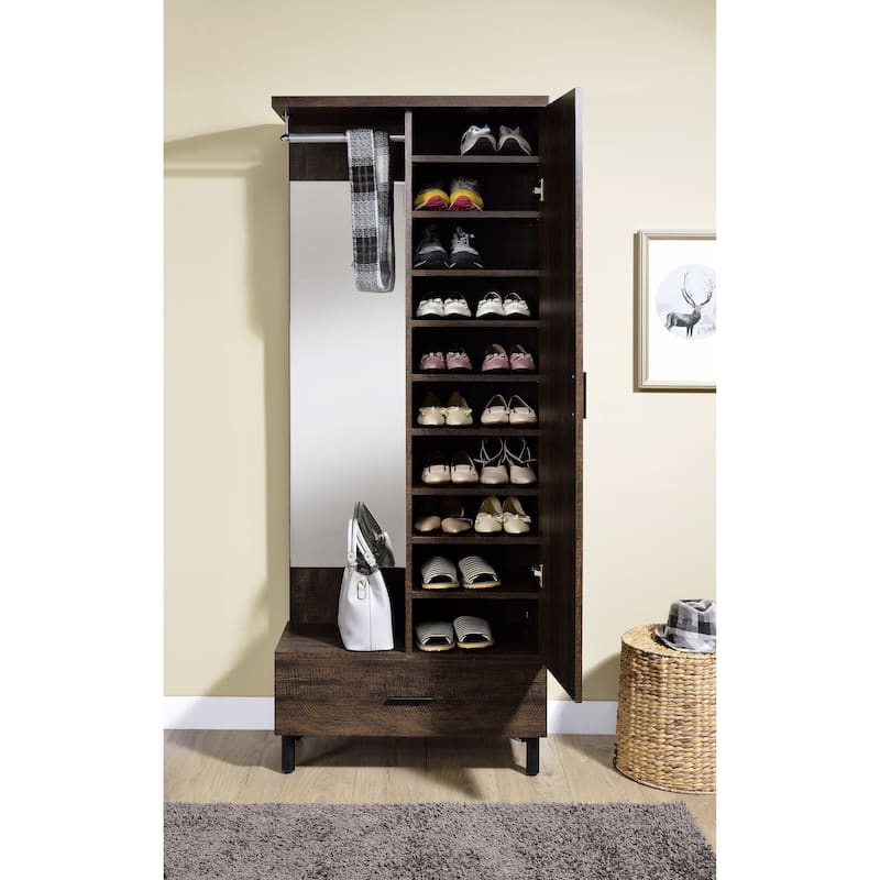 Rustic Walnut Hallway Hall Tree with Mirro Bed Bath & Beyond 36689816