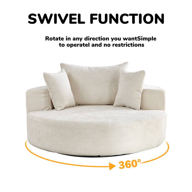 360 Degree Swivel Sofa Chair with Backrest Pillow for Livingroom 55'' Chenille Single Sofa, Round Fluffy Sleeper Sofa