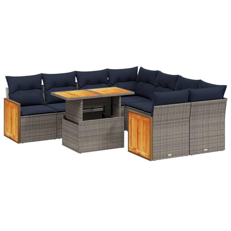 vidaXL Patio Sofa Set with Cushions Outdoor Furniture 9 Piece Poly Rattan
