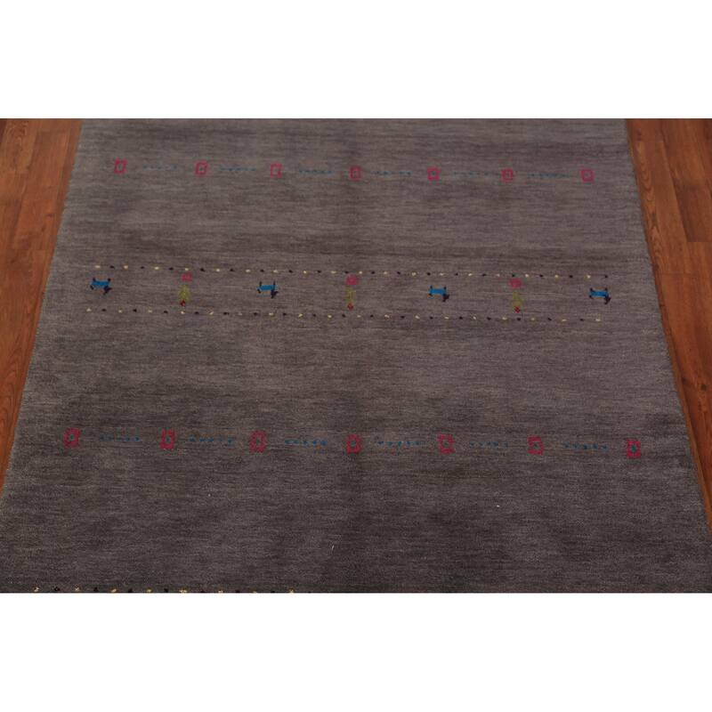 Tribal Charcoal Gabbeh Oriental Rug Handmade Wool Carpet - 4'8"x 6'7"