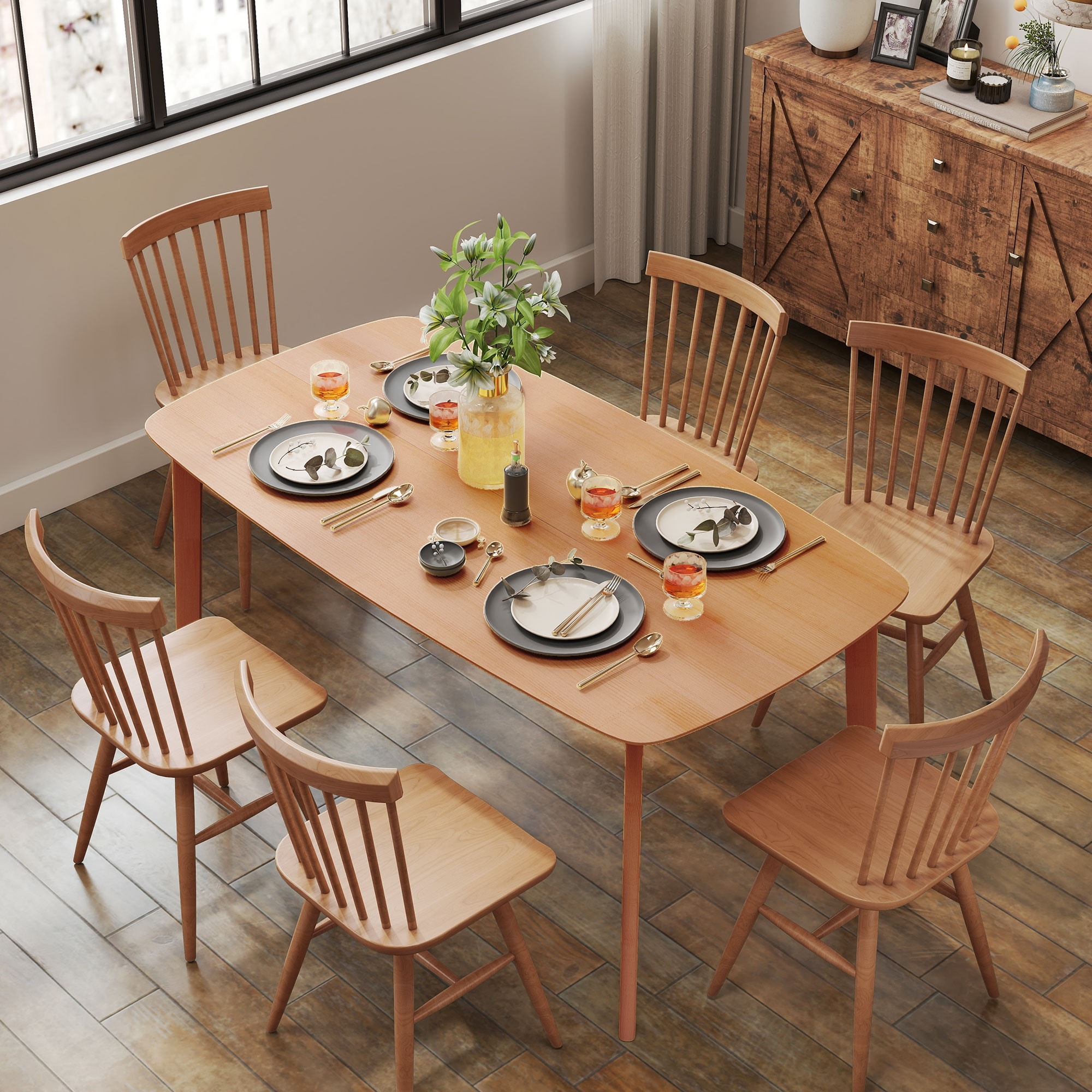 Dining Table for 4 People, Wood Kitchen Table with Wood-Effect Top