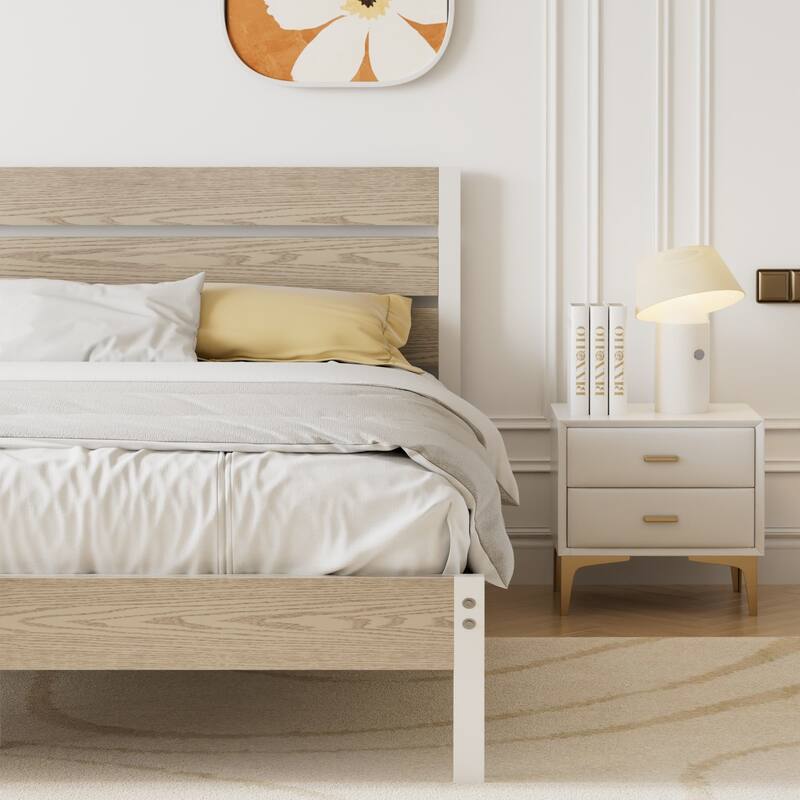 VECELO Industrial Wood Bed Frame with Headboard, Twin Size Beds/Full Size Beds/Queen Size Beds
