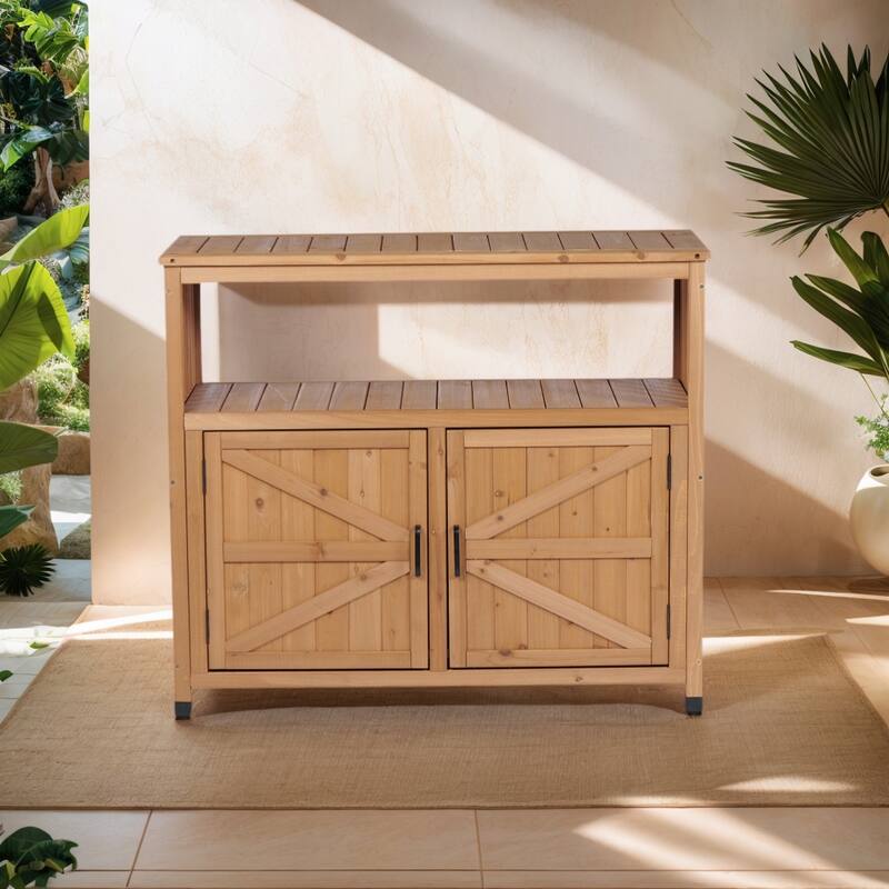 Wooden Patio Bar Table Set with Storage, Buffet Cabinet Sideboard for Outdoor and Indoor