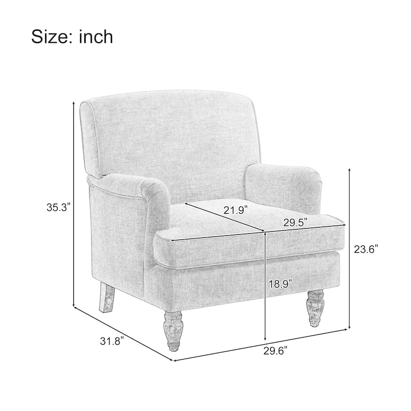 Vintage Upholstered Linen Fabric Armchair with Antique Solid Wood Legs, Accent Chair Single Sofa Chair for Living Room