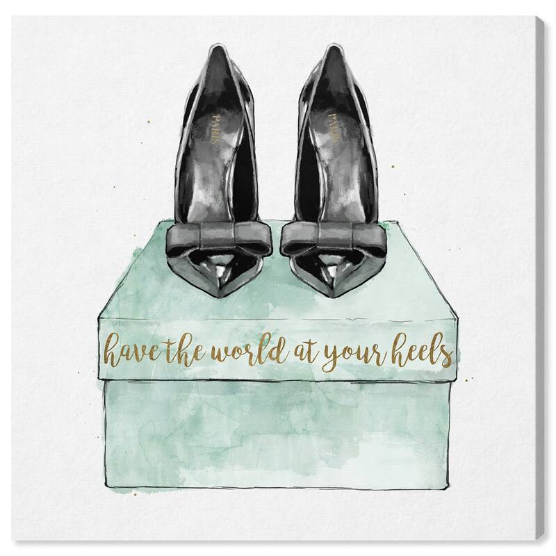 Wynwood Studio Canvas Fashion and Glam The World at Your Heels Green and Light Green Glam Wall Art Canvas Print