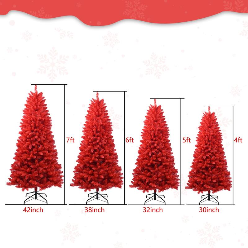 Anmytek 5FT/6FT Red Christmas Tree - 624 Tips Hinged Branches and Stable Metal Stand